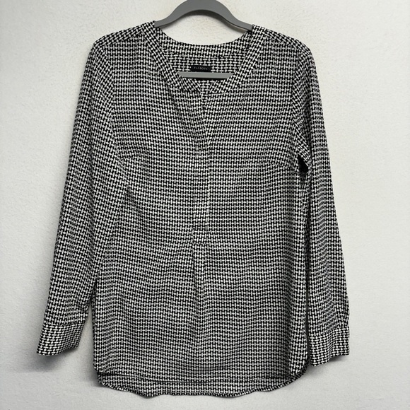 Talbots Popover Tunic Blouse Black White M Geometric - Picture 1 of 7